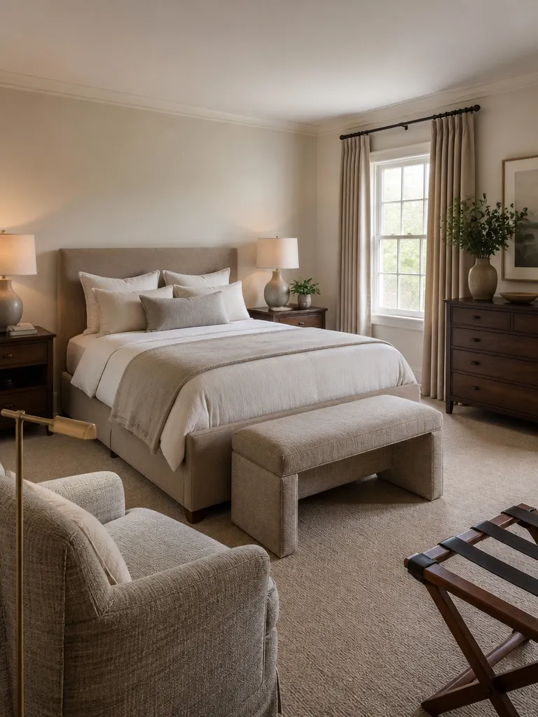 Chenille Fabric Guest Bedroom Warm residential staging