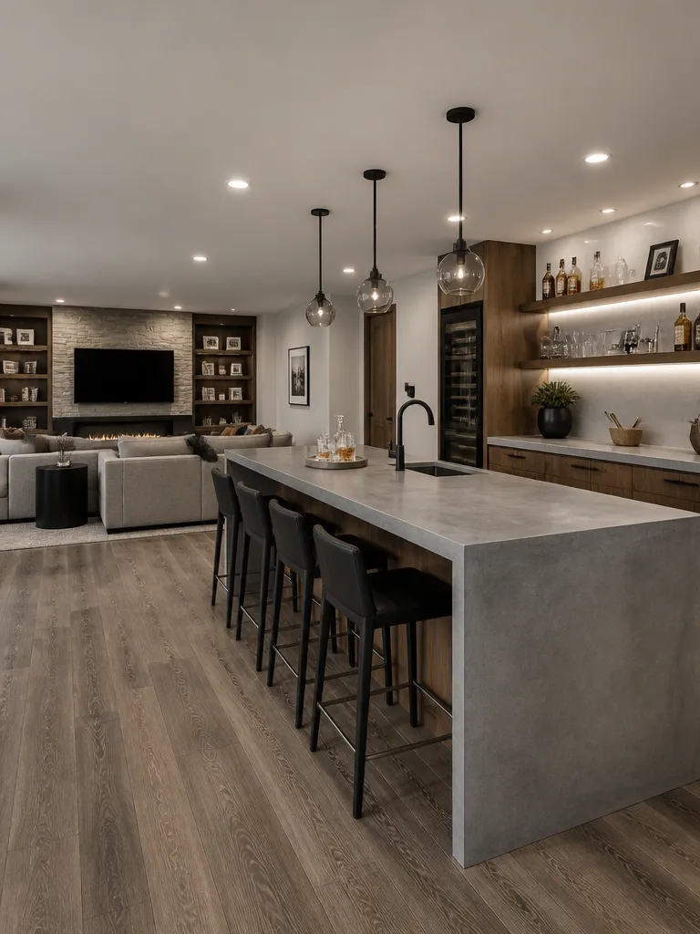 Concrete Countertops Basement Luxury editorial staging