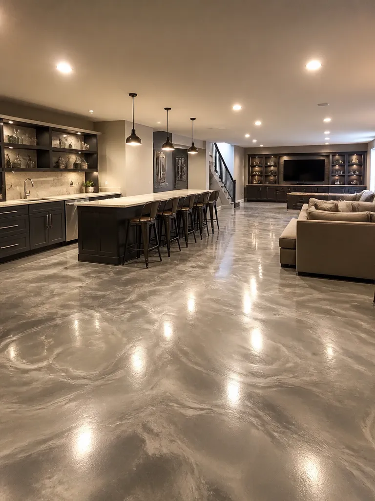 Epoxy Flooring Basement Warm residential staging