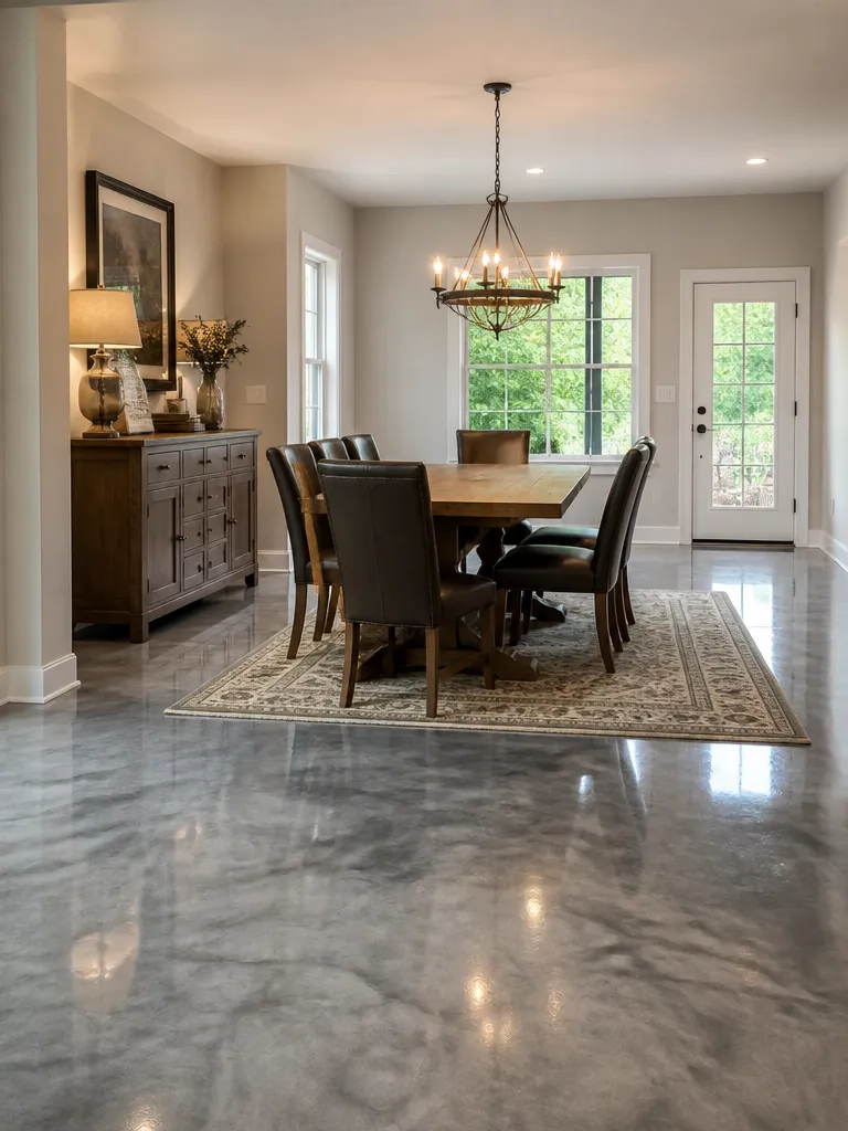 Epoxy Flooring Dining Room Warm residential staging