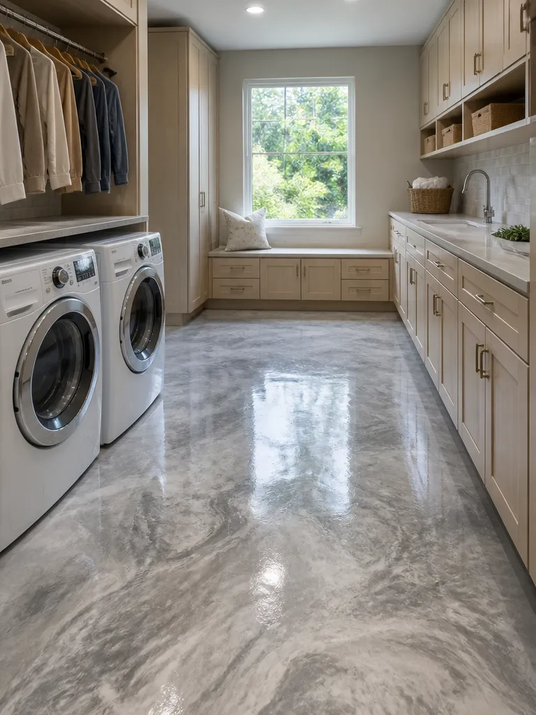 Epoxy Flooring Laundry Room Warm residential staging