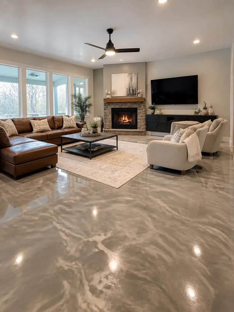 Epoxy Flooring Living Room Warm residential staging