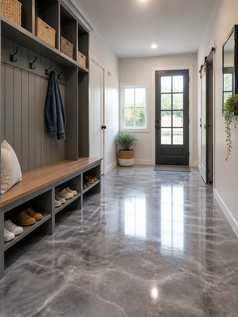 Epoxy Flooring Mudroom Warm residential staging
