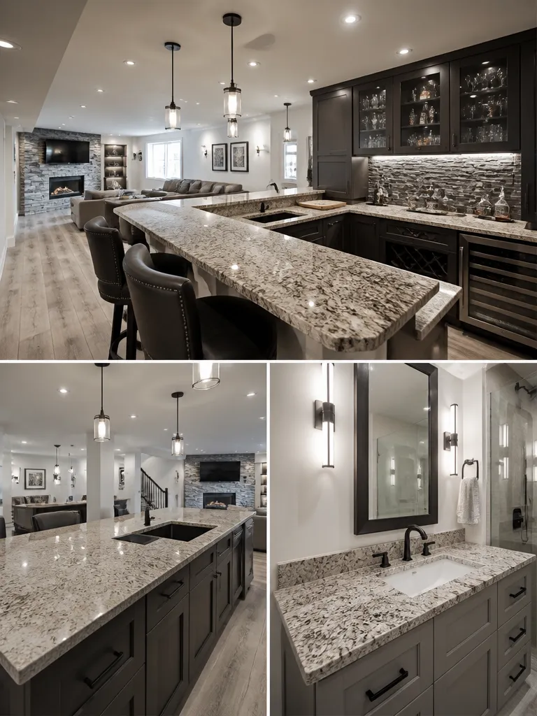 Granite Countertops Basement Luxury editorial staging