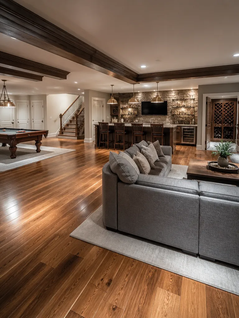Hardwood Flooring Basement Luxury editorial staging