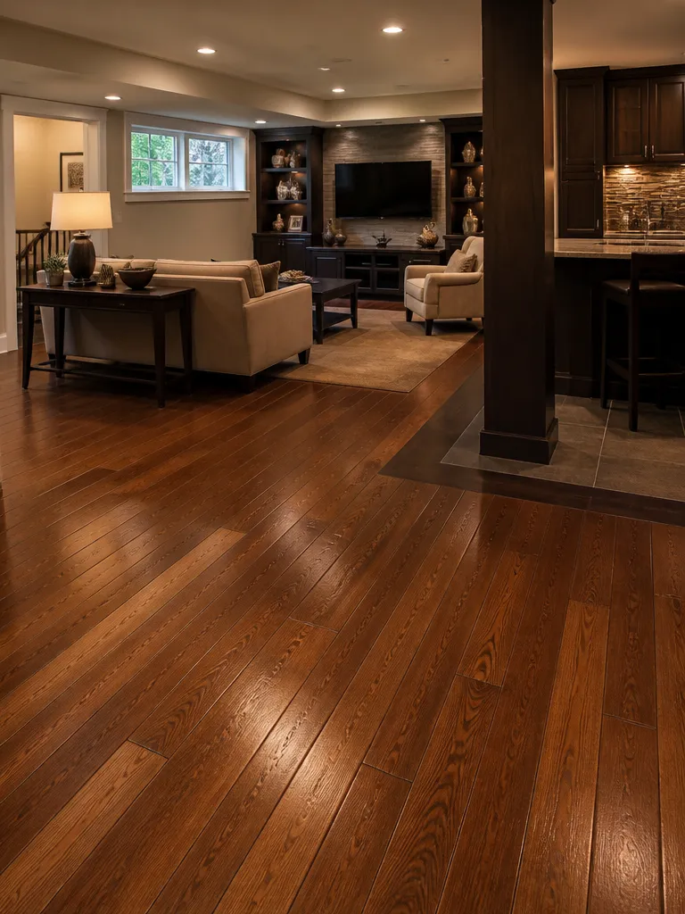 Hardwood Flooring Basement Warm residential staging