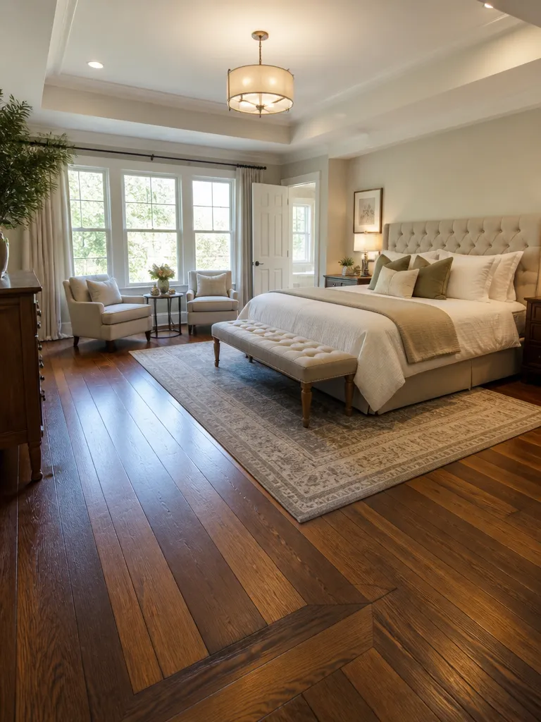 Hardwood Flooring Master Bedroom Warm residential staging