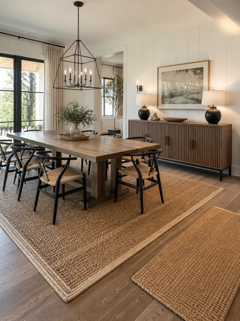 Jute Rug Dining Room Warm residential staging