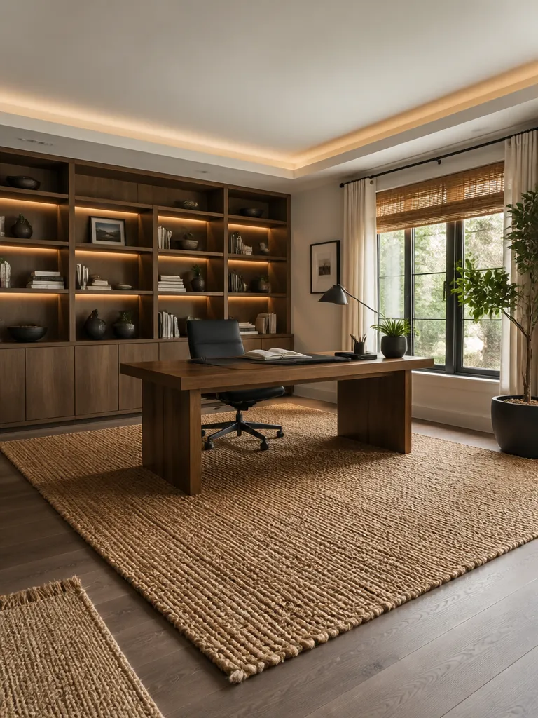 Jute Rug Home Office Luxury editorial staging