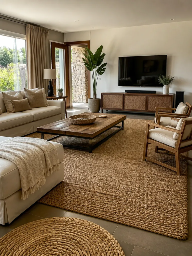 Jute Rug Living Room Warm residential staging