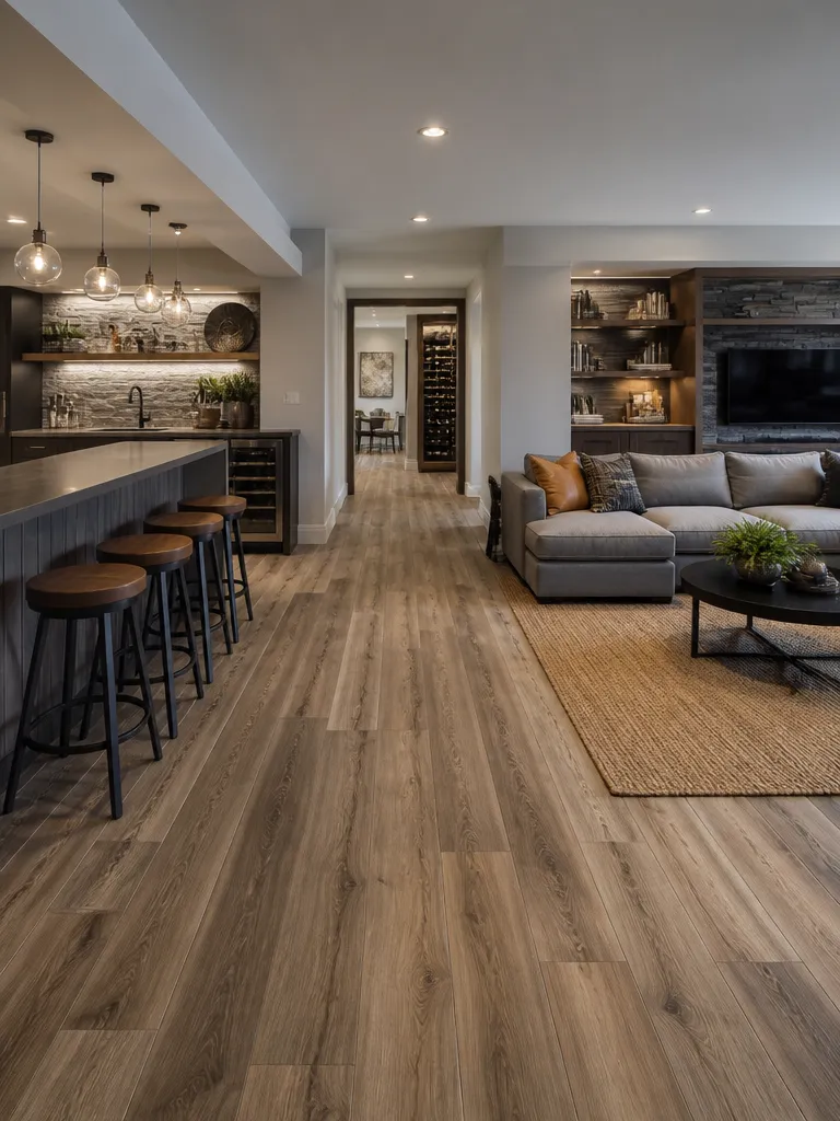 Laminate Flooring Basement Luxury editorial staging