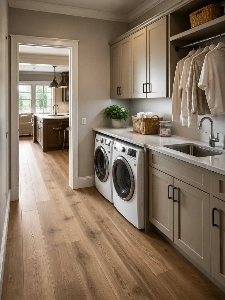 Laminate Flooring Laundry Room Warm residential staging