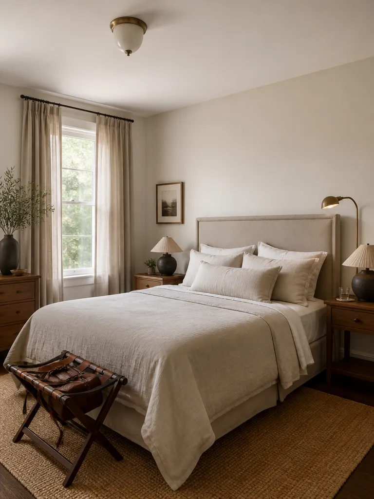Linen Fabric Guest Bedroom Warm residential staging