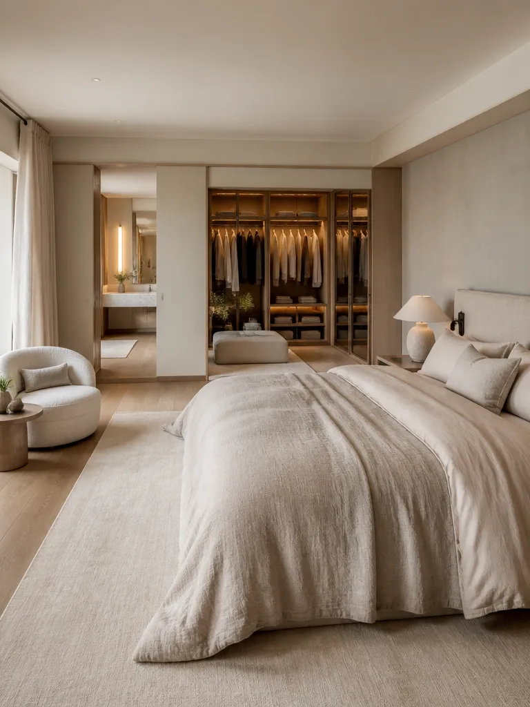 Linen Fabric Master Bedroom Luxury editorial staging