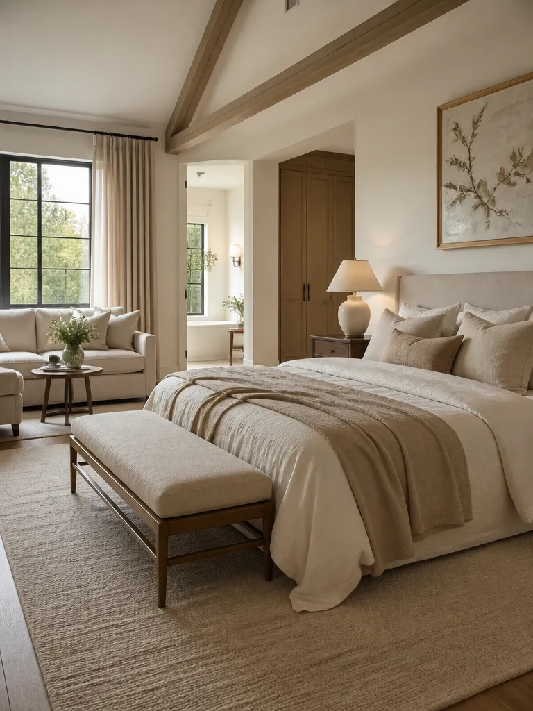 Linen Fabric Master Bedroom Warm residential staging