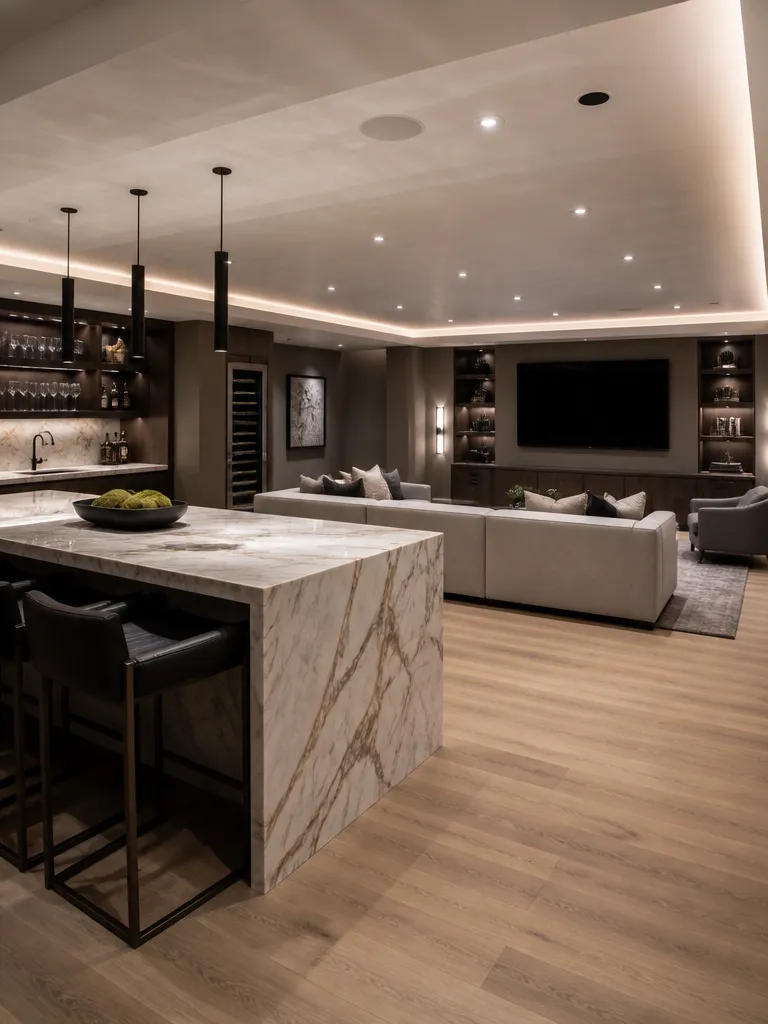 Marble Countertops Basement Luxury editorial staging