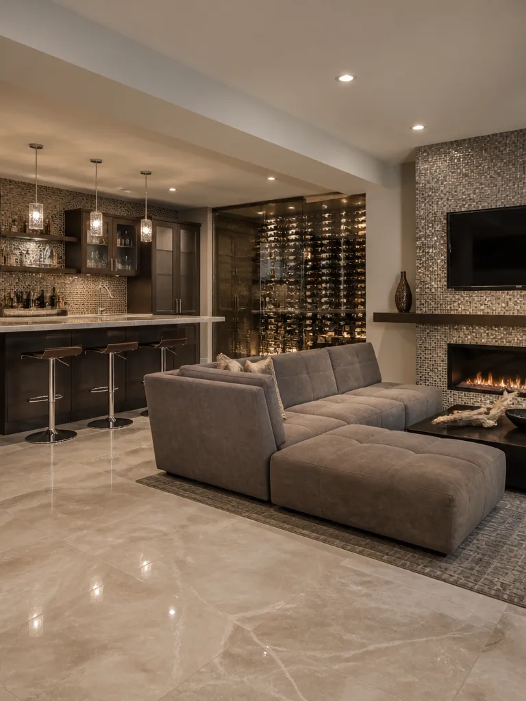 Mosaic Tile Basement Luxury editorial staging