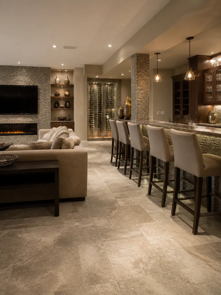 Mosaic Tile Basement Warm residential staging