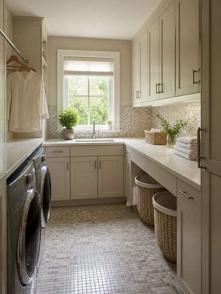 Mosaic Tile Laundry Room Warm residential staging