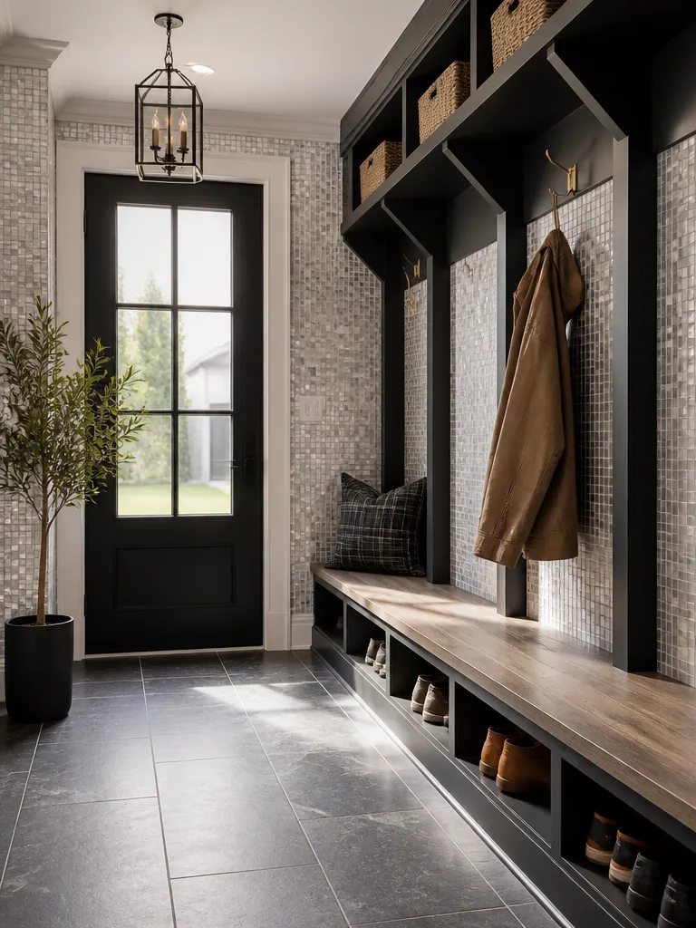 Mosaic Tile Mudroom Luxury editorial staging
