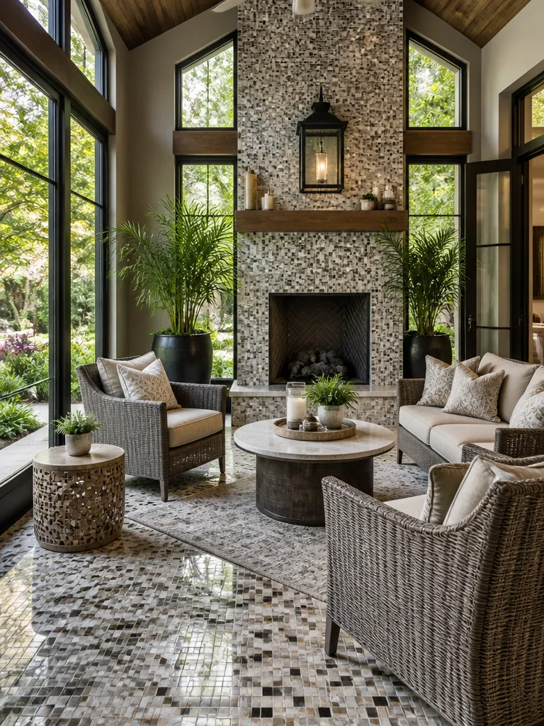 Mosaic Tile Sunroom Luxury editorial staging