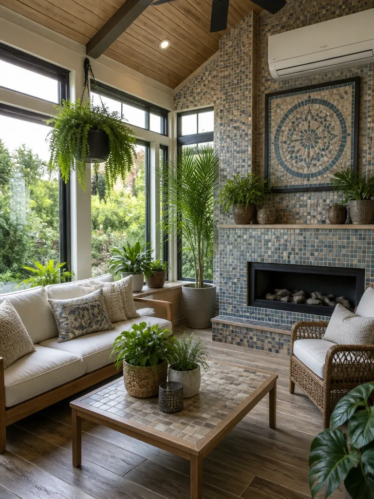Mosaic Tile Sunroom Warm residential staging