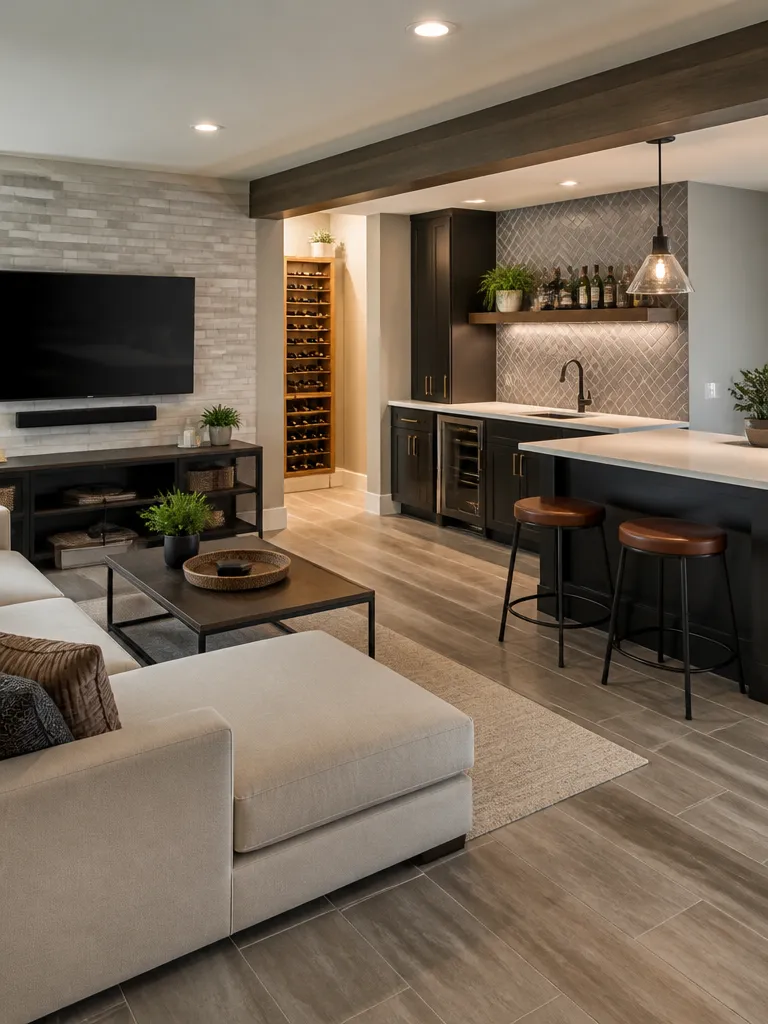 Peel and Stick Tile Basement Luxury editorial staging