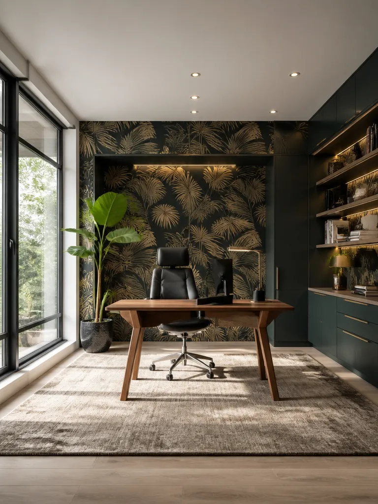 Peel and Stick Wallpaper Home Office Luxury editorial staging
