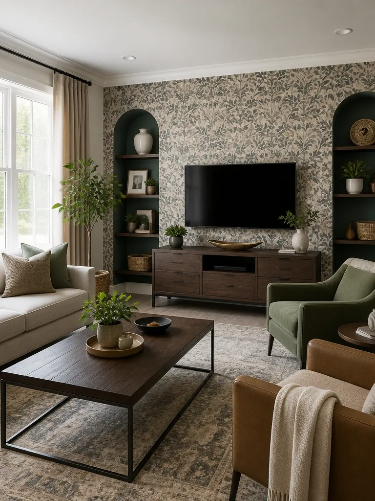 Peel and Stick Wallpaper Living Room Luxury editorial staging
