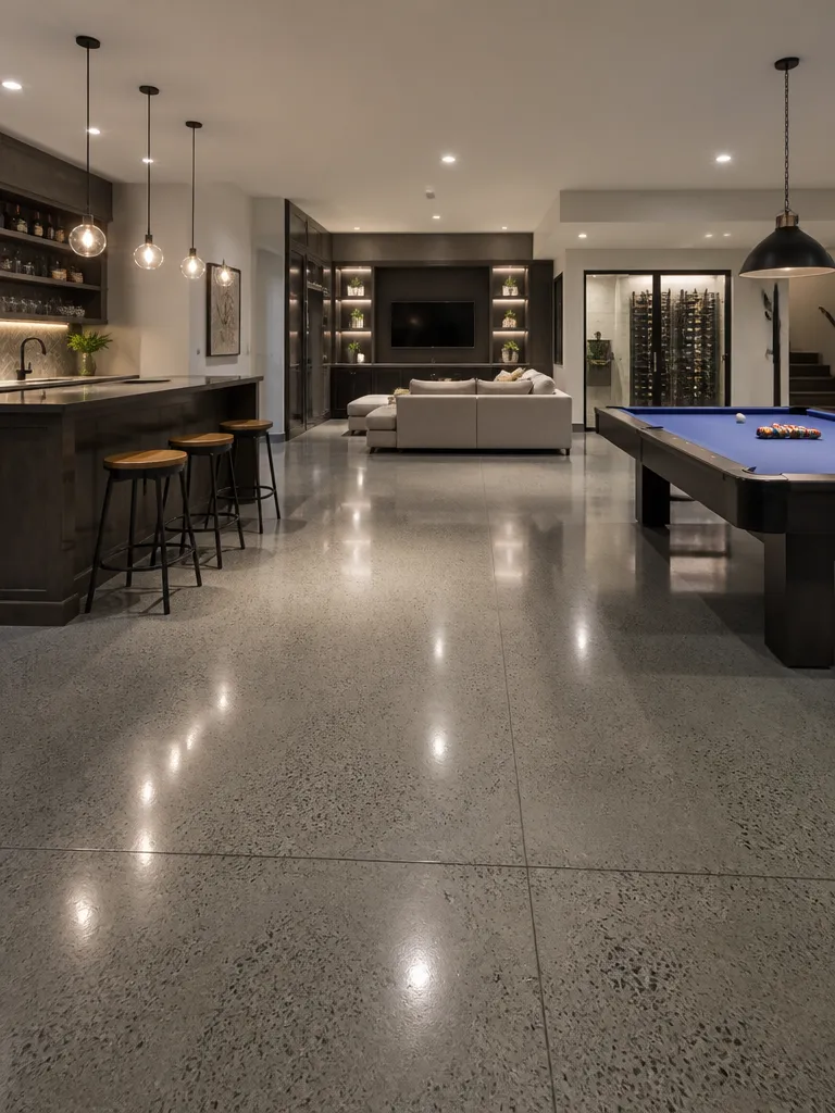 Polished Concrete Floors Basement Warm residential staging