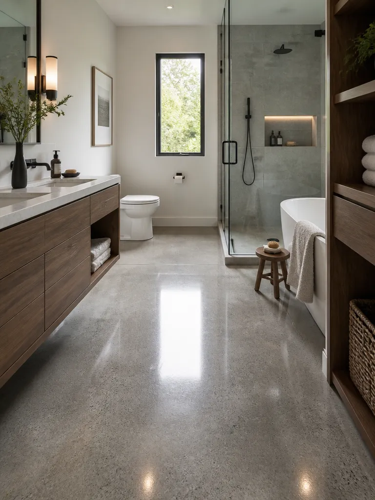Polished Concrete Floors Bathroom Warm residential staging
