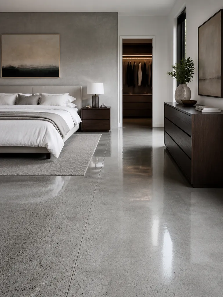 Polished Concrete Floors Bedroom Luxury editorial staging