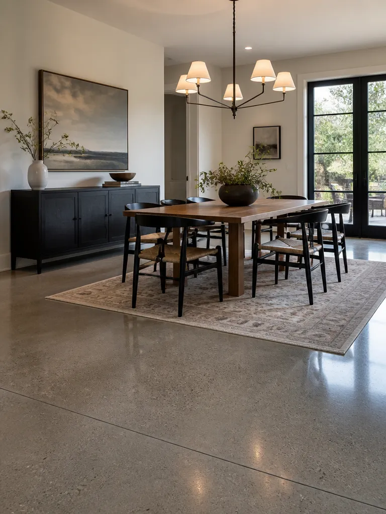 Polished Concrete Floors Dining Room Warm residential staging