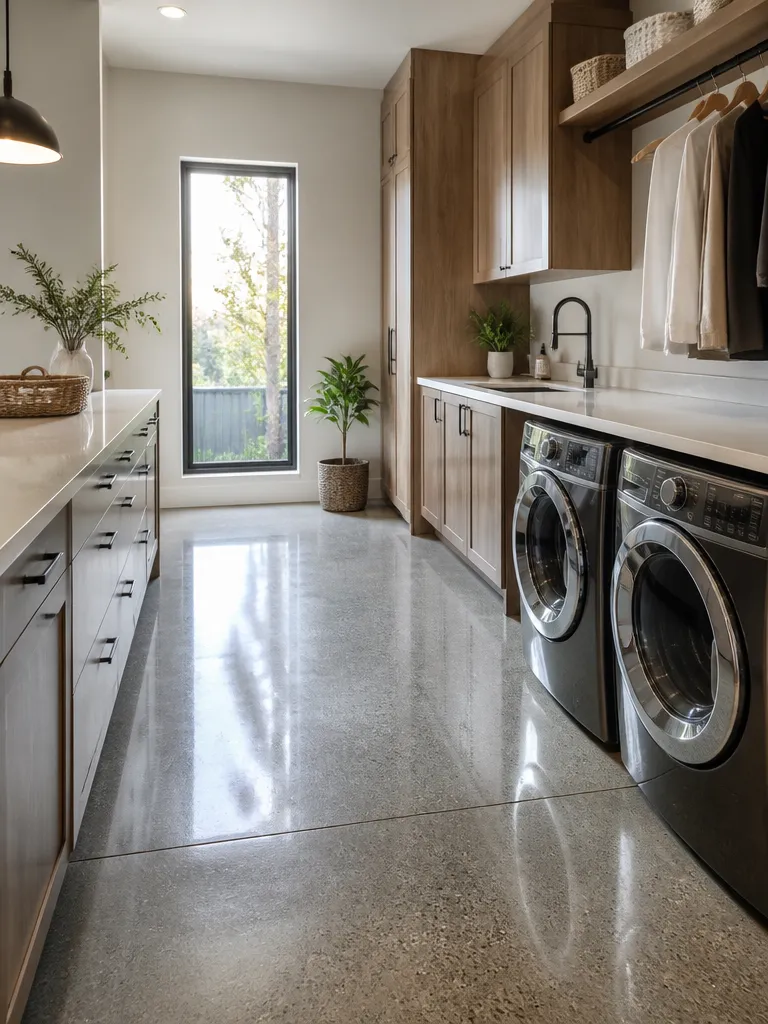 Polished Concrete Floors Laundry Room Warm residential staging