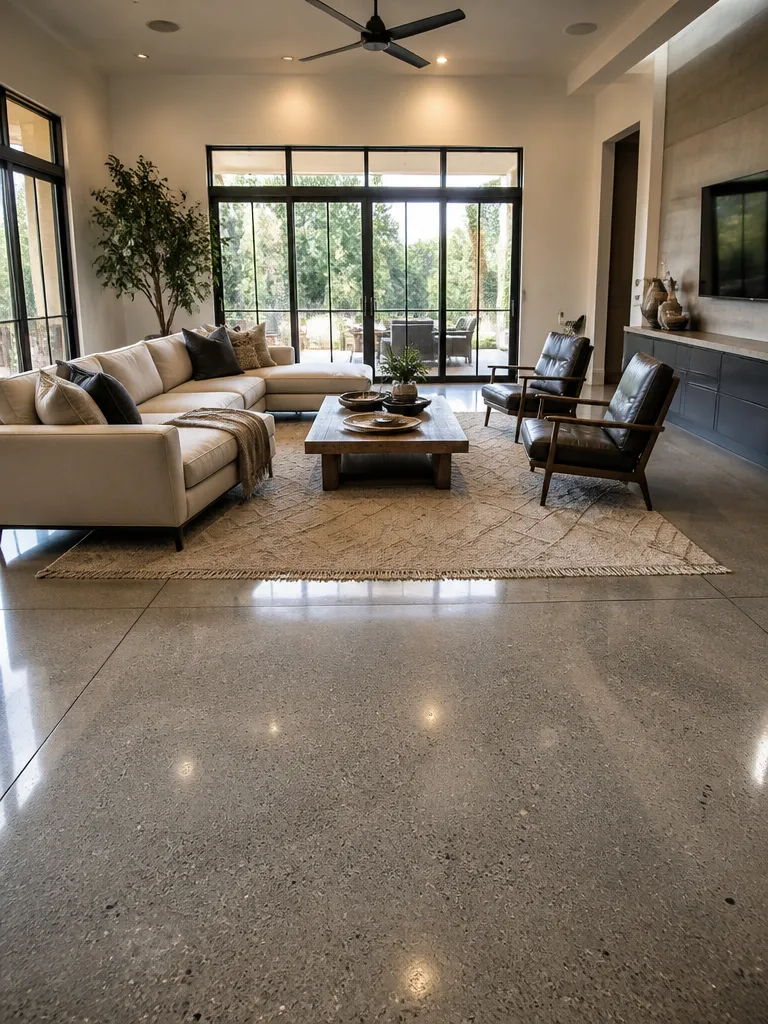 Polished Concrete Floors Living Room Warm residential staging
