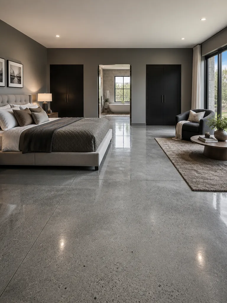 Polished Concrete Floors Master Bedroom Luxury editorial staging