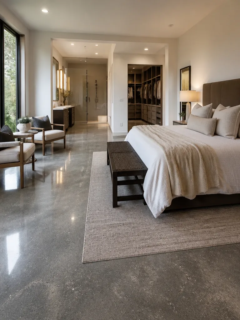 Polished Concrete Floors Master Bedroom Warm residential staging
