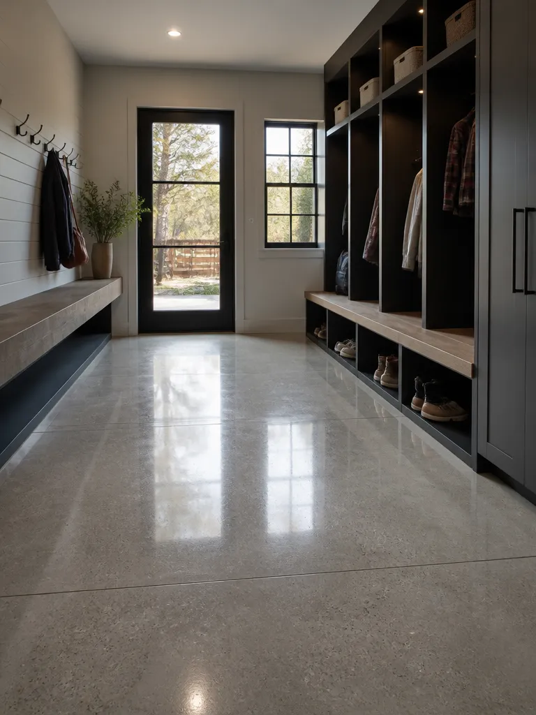 Polished Concrete Floors Mudroom Luxury editorial staging