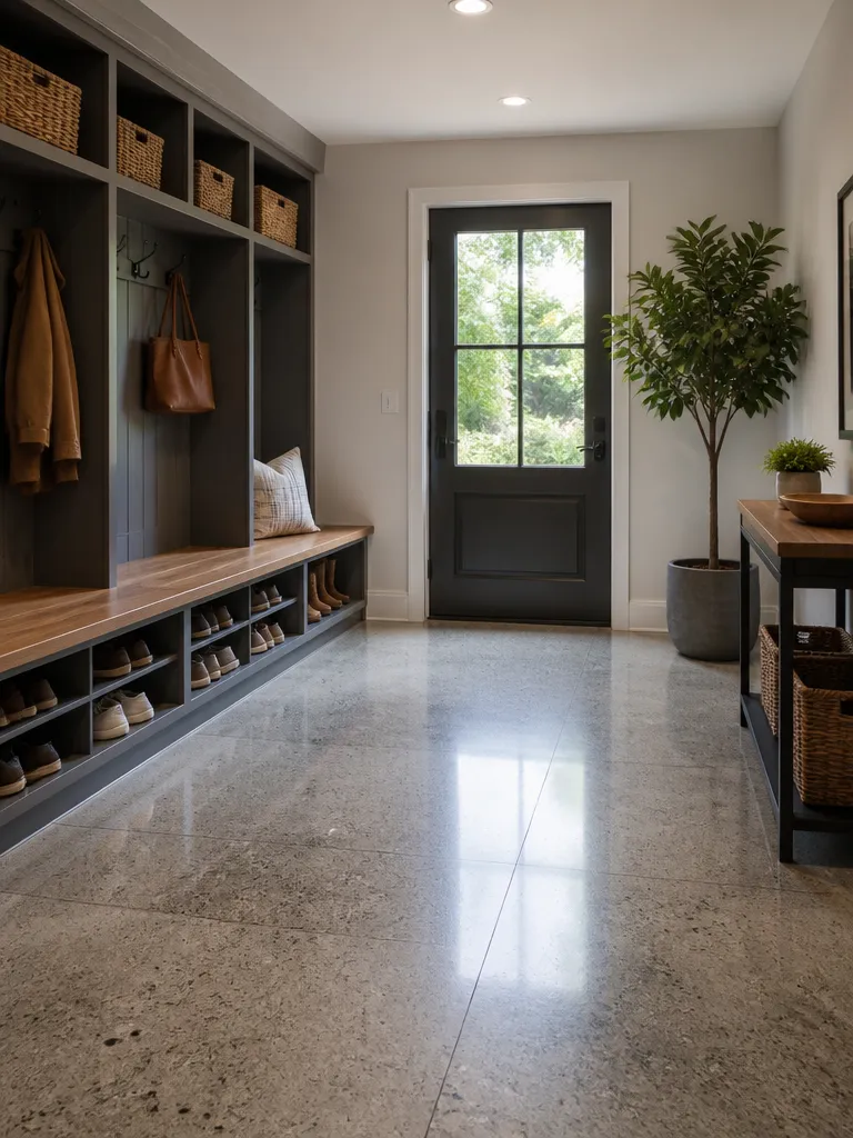 Polished Concrete Floors Mudroom Warm residential staging
