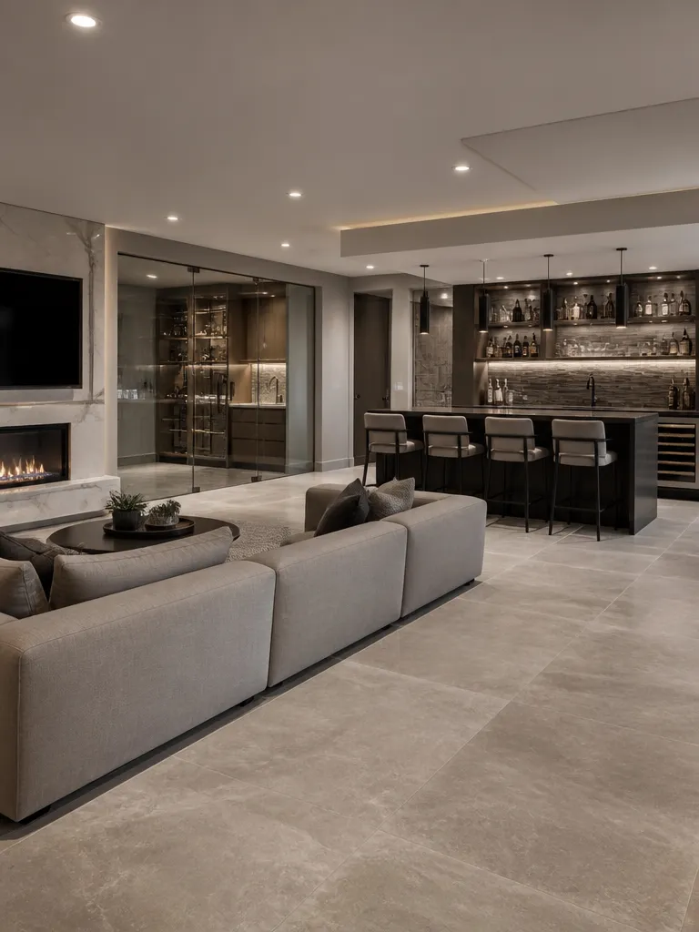 Porcelain Tile Basement Luxury editorial staging