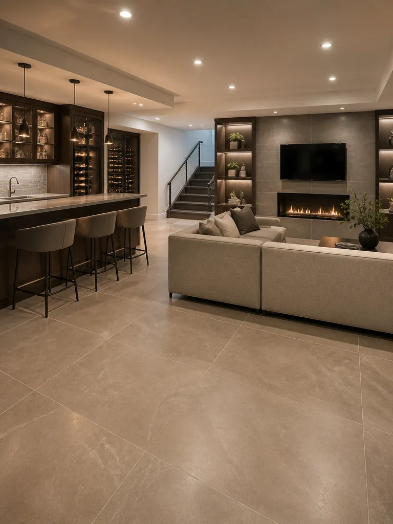 Porcelain Tile Basement Warm residential staging