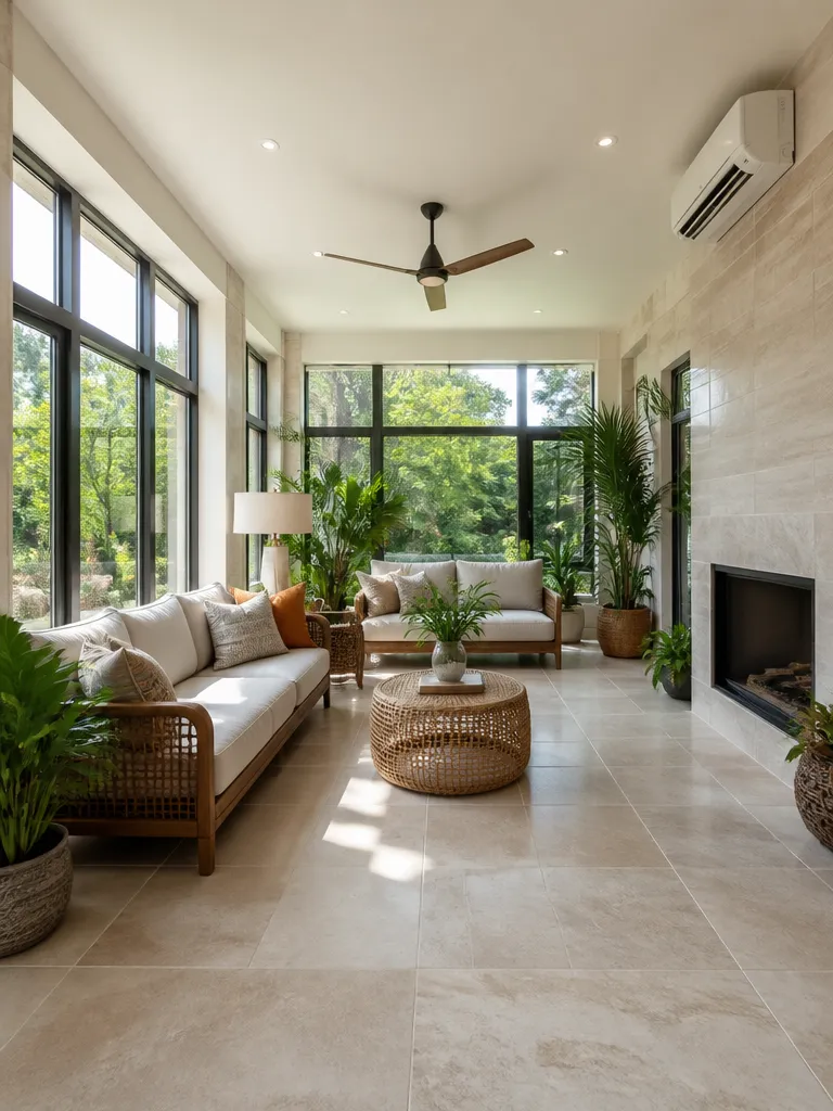Porcelain Tile Sunroom Warm residential staging