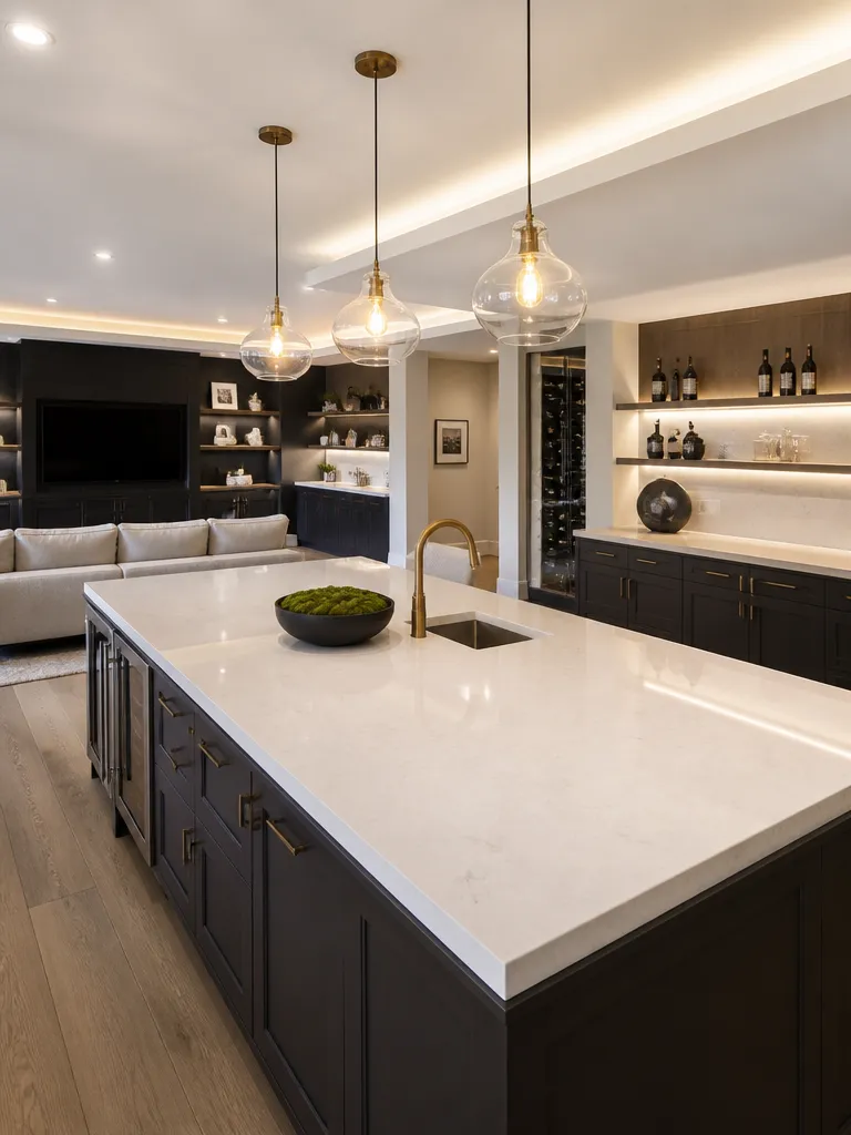 Quartz Countertops Basement Luxury editorial staging