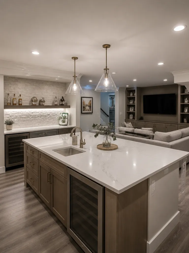 Quartz Countertops Basement Warm residential staging