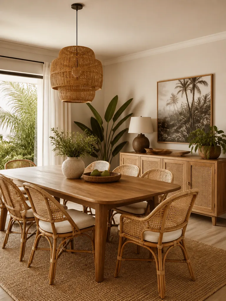 Rattan Dining Room Warm residential staging