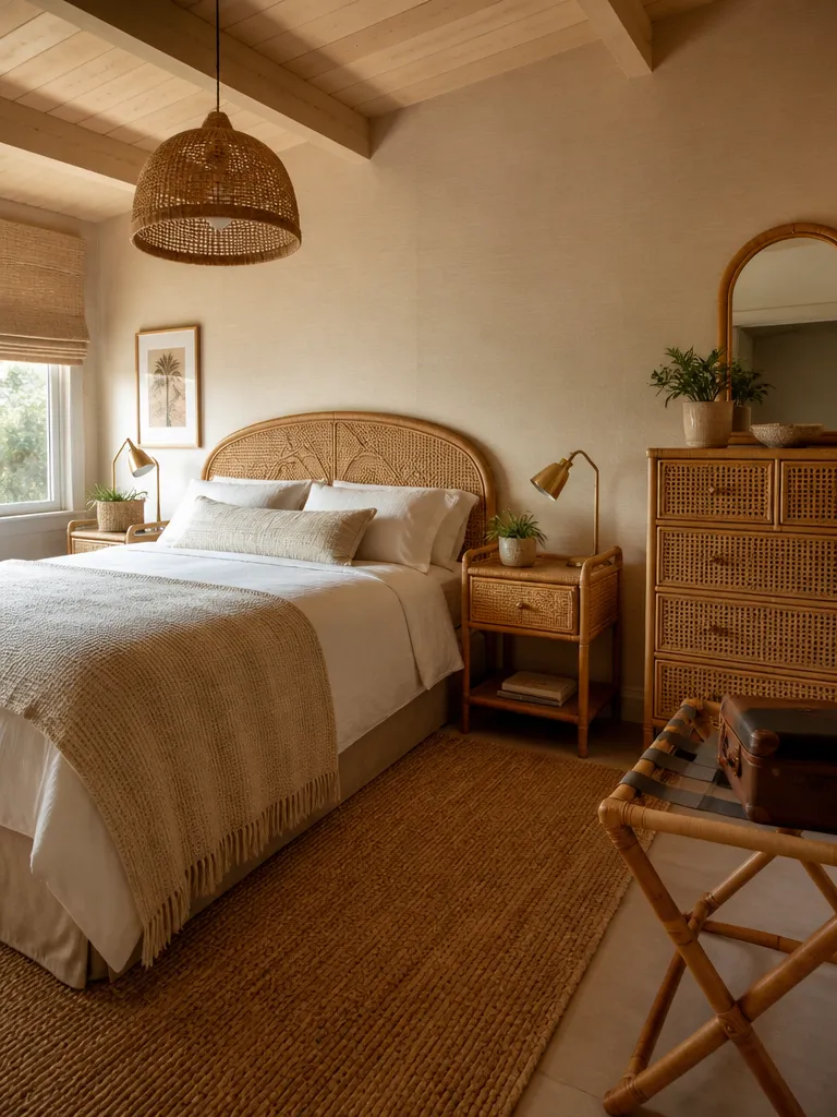 Rattan Guest Bedroom Warm residential staging