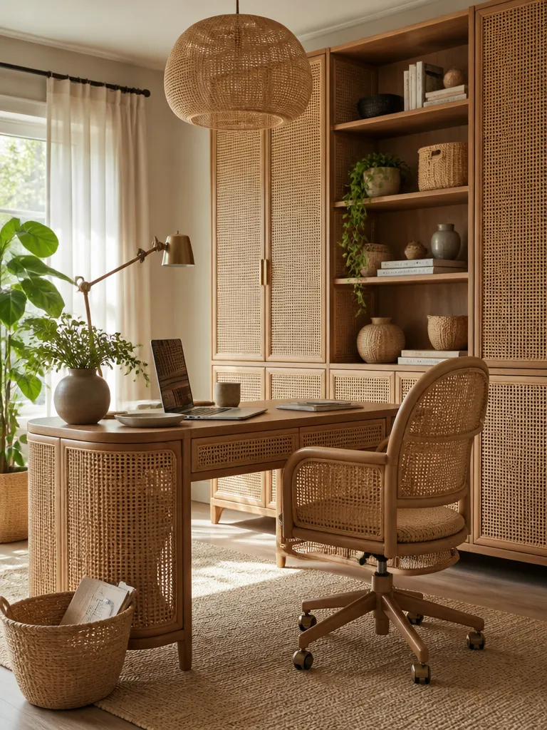 Rattan Home Office Luxury editorial staging