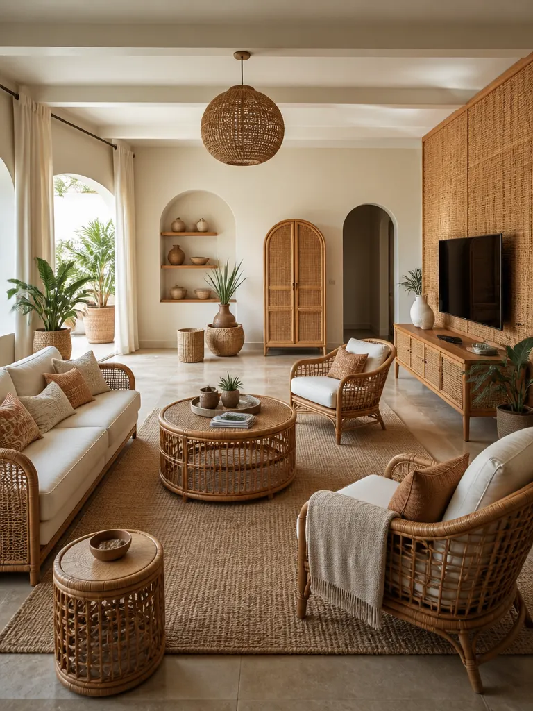 Rattan Living Room Warm residential staging