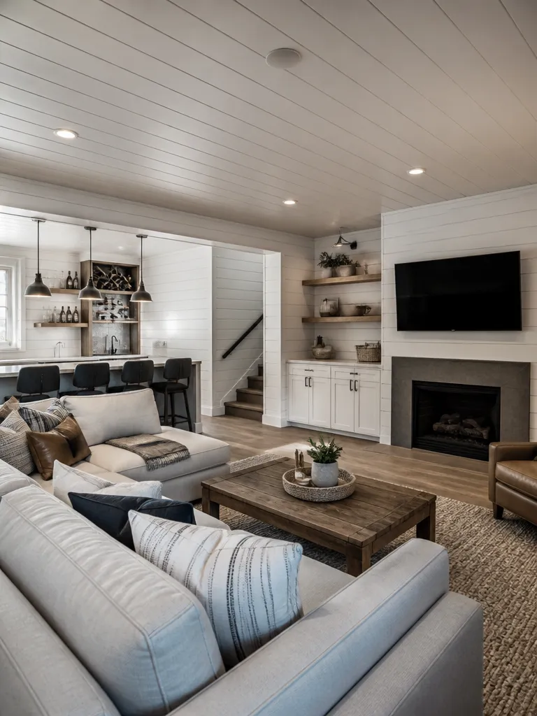 Shiplap Walls Basement Luxury editorial staging