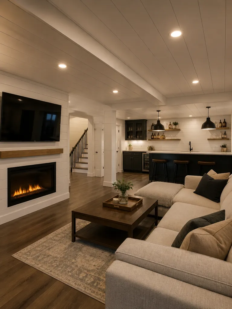 Shiplap Walls Basement Warm residential staging